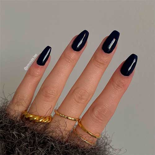 Short Navy Blue Coffin Nails with Isn't it Grand Avenue OPI Nail Polish