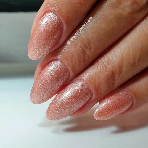 Short Almond Shimmer Rose Gold Nails with OPI Metallic Composition Nail Polish