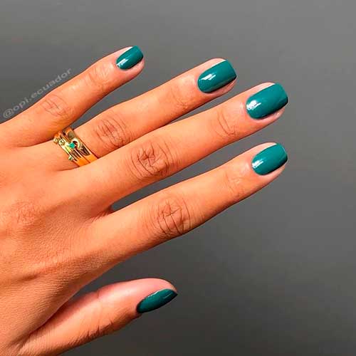 Cute Square Short Dark Green Nails using OPI My Studio's on Spring