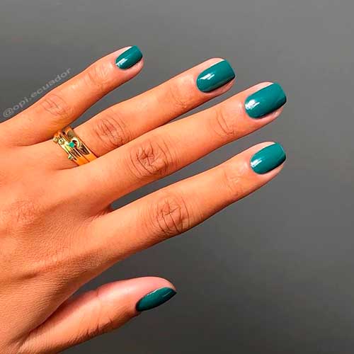 OPI My Studio's on Spring Cute Square Short Dark Green Nails using OPI My Studio's on Spring