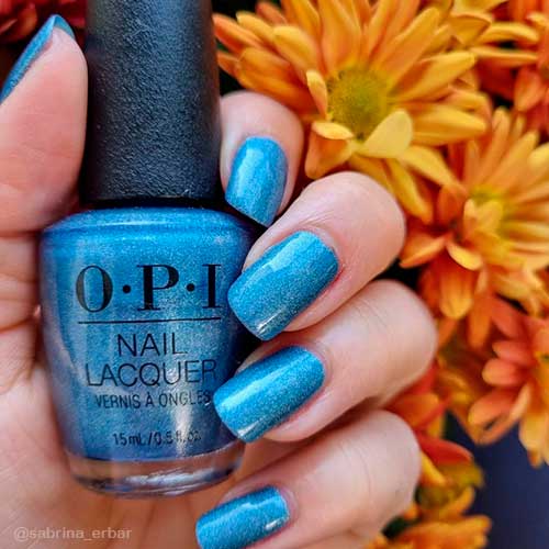 OPI Angels Flight to Starry Nights Long Square dusky cool blue nails with OPI Angels Flight to Starry Nights from The OPI Fall Collection Downtown LA