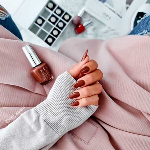 OPI Nail Polish Espresso Your Inner Self Short almond deep espresso brown nails with OPI Nail Polish Espresso Your Inner Self