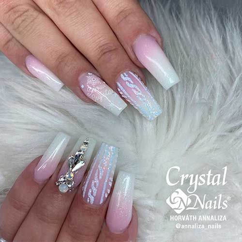 Winter Babyboomer Nails Winter babyboomer nails with glitter, rhinestones, snowflakes, and sweater nail art