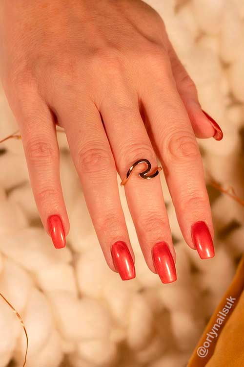 Dancing Embers ORLY Nail Polish Golden Red Shimmer nails with Dancing Embers ORLY Nail Polish from Momentary Wonders Collection 2021