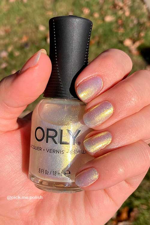 Cute Sheer Gold Iridescent Shimmer Nails with Ephemeral ORLY Nail Polish