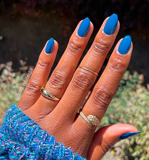 Feelin' Amped' Short Deep Royal Blue Nails with Feelin' Amped' Nail Polish for Fall 2021