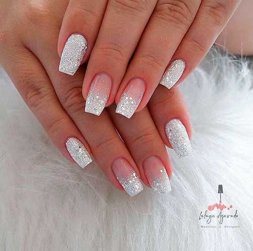 Flashing Lights Glam New Years Eve Nails 2022 Square Shaped with Silver Glitter