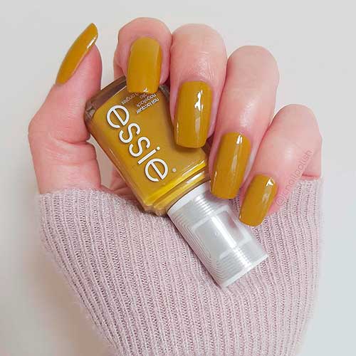 Short Mid-tone Yellow Nails with My Happy Bass Essie Nail Polish for Fall 2021