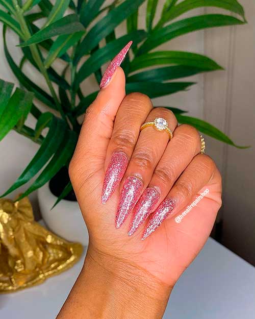 Pink Glittery Champagne Toast New Year Press On Nails 2022
