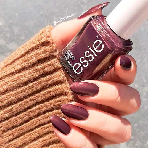 Medium Round Eggplant Purple Nails with Essie Nail Polish Star Struck A Chord for Fall 2021