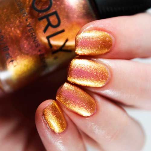Touch of Magic Shimmer sheer bronze iridescent Short Square Nails with Touch of Magic Orly Nail Polish from Momentary Wonders Collection