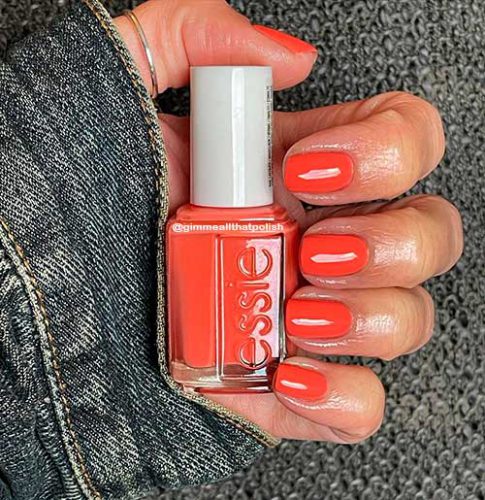 Short Bright Coral Nails That Use Don’t Kid Yourself Essie Nail Polish for Winter 2022