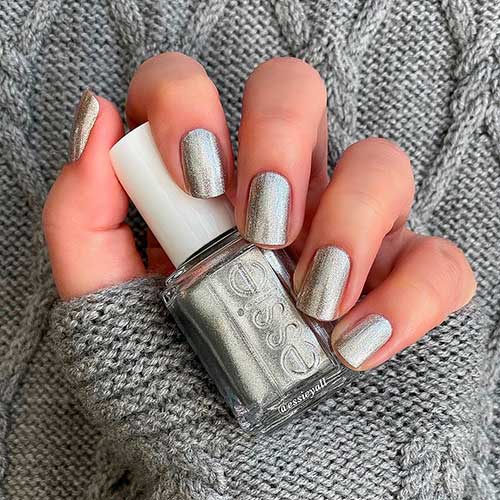 Short Square Shimmering Silver Nails That Use Jingle Belle Essie Nail Polish Short Square Shimmering Silver Nails That Use Jingle Belle Essie Nail Polish