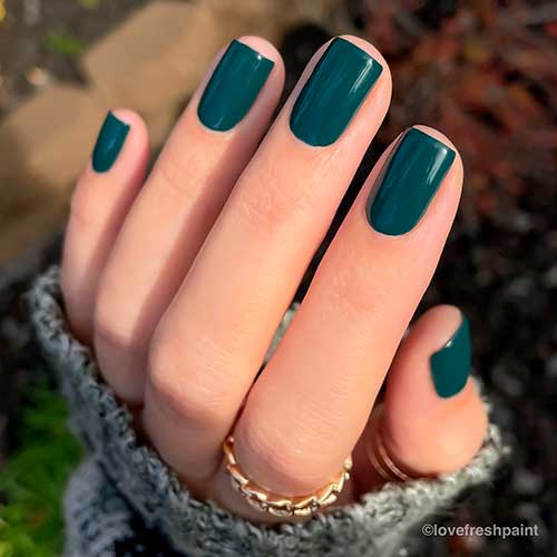 Short Deep Forest Green Nails That Using Lucite of Reality Essie Nail Polish for Winter 2021/2022