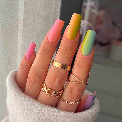 Long square glossy ombre colorful spring nails Long square glossy ombre colorful spring nails