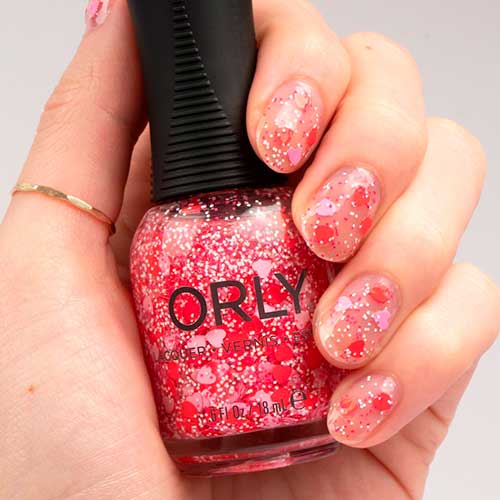 ORLY Crush Nail Polish Short Nude Nails with ORLY Crush Nail Polish and Red and Pink Patches