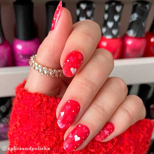 Short Red Round Nails Uses Sweetheart ORLY Nail Polish In addition to Heart and Polka Dot Nail Art