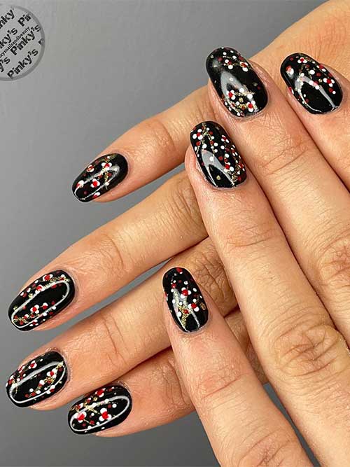 Short black nails with cherry blossom can be a stylish and elegant choice!