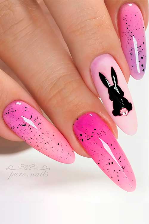 Light to Hot Pink Ombre Easter Manicure with A Touch of Purple Light to Hot Pink Ombre Egg Easter Manicure with A Touch of Purple and A Bunny on Accent Nail