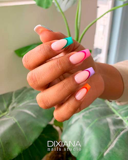 Love Coffin Multi Color French Tip Nails