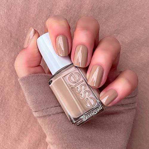 Keep Branching Out Short pastel taupe nails that uses keep branching out Essie Nail Polish for spring 2022