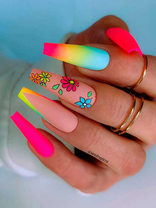 Colorful Neon Nails Coffin Shaped for Summer 2022 