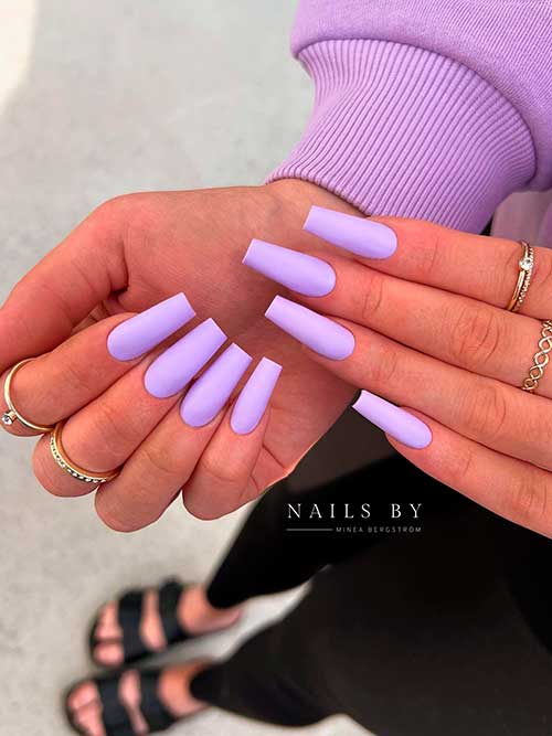 Summer Matte Purple Coffin Nails Summer Matte Purple Coffin Nails