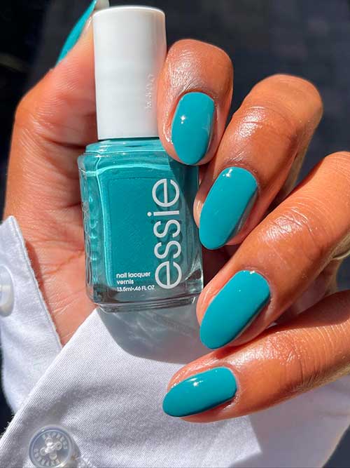 Essie Transcend the trend - Muted teal-blue nail polish with yellow undertones - teal blue nails