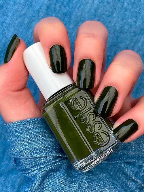 Essie force of nature - Deep forest green nail polish with yellow undertones - Dark green nails