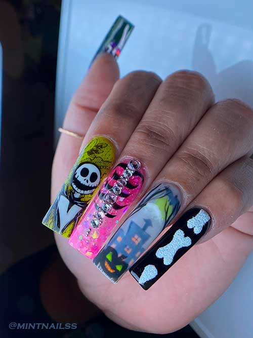 Long Square Cute Halloween Themed Nails 2022