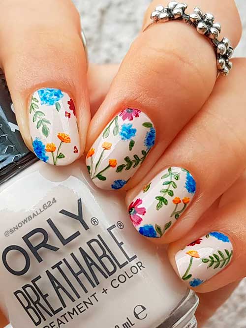Floral Nails with ORLY Breathable Almond Milk Nail Polish as Base Color