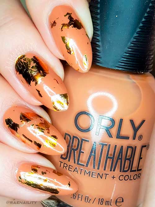 Nude Nails with ORLY Sunkissed Breathable Nail Polish and Gold Flaky Foil Nude Nails with ORLY Sunkissed Breathable Nail Polish and Gold Flaky Foil