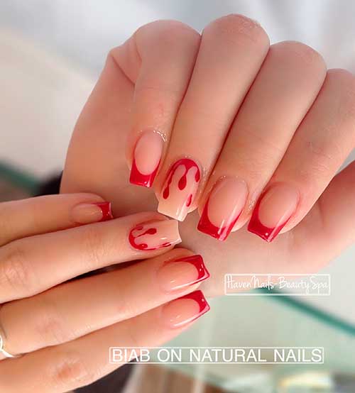 Red French Tip Nails with Blood Drips Red French Tip Nails with Blood Drips for Halloween 2022