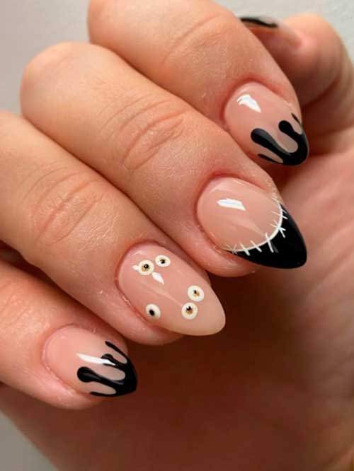 Simple Halloween Nails with Black Drips
