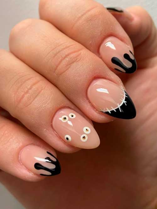 Simple Halloween Nails with Black Drips Simple Halloween Nails with Black Drips