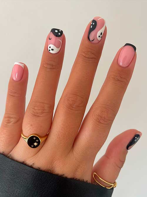 White and Black French Ghost Nails