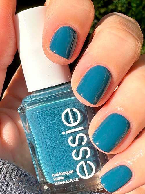 Essie to me from me Short softened blue nails using Essie to me from me from unguilty pleasures collection