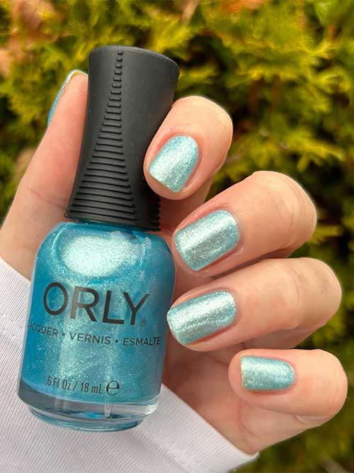 Short Shimmer Icy Blue Nails Using Orly Written in the Stars