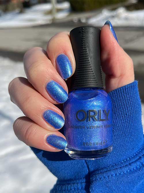 Serendipity Orly Nail Polish Short Round Shaped Shimmer Blue Nails Using Serendipity Orly Nail Polish