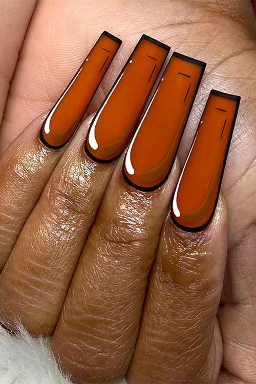 Long Coffin Comic Burnt Orange Nails