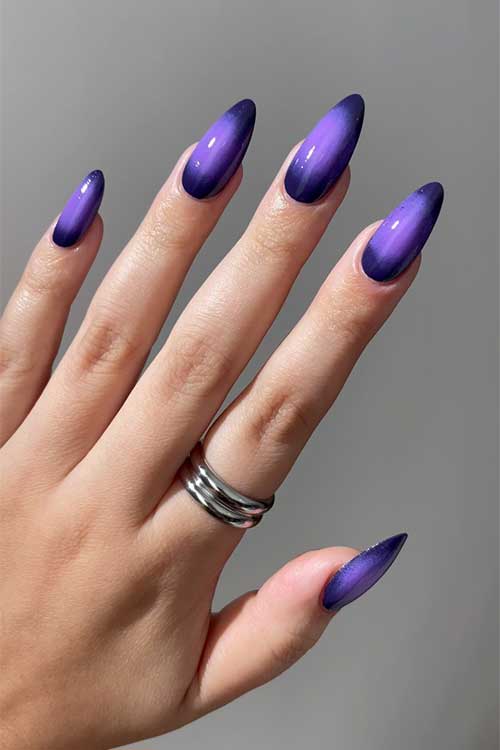  Long almond shaped purple monochromatic nails that are perfect summer to fall manicure.