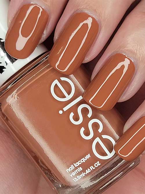 Short Clay Brown Nails with Essie Natural Nightlife from The Essie Mystical Mist Collection