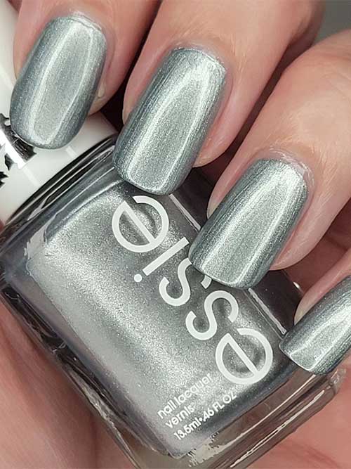 Short Metallic Silver Nails with Essie Mystical Mist from The Essie Mystical Mist Collection