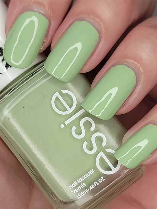 Short Soft Green Nails with Essie Sense-o-Real from The Essie Mystical Mist Collection