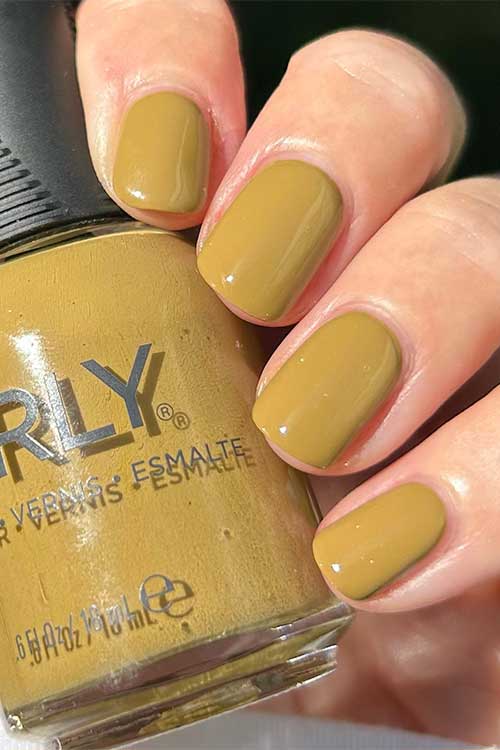 Short autumnal green nails with Orly Act of Folly from Orly Plot Twist Collection 2023