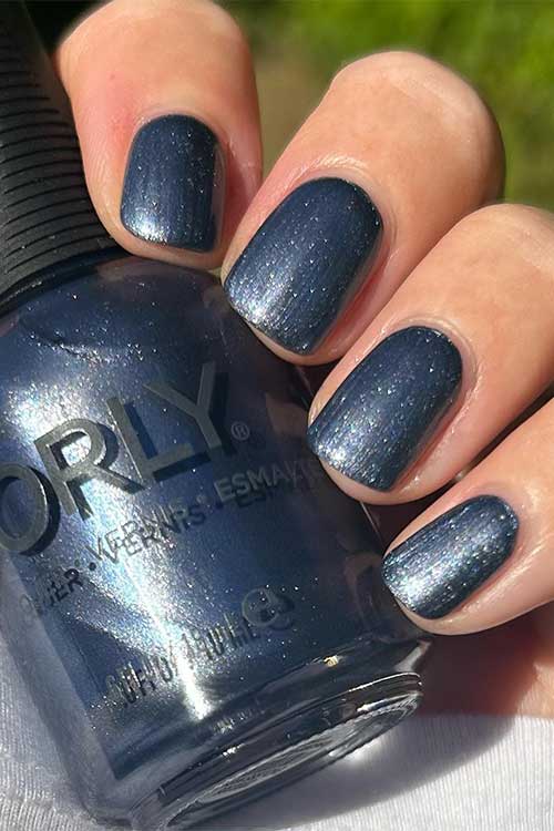 Short carbon blue shimmer nails with Orly Endless Night from Orly Plot Twist Collection 2023 Short carbon blue shimmer nails with Orly Endless Night from Orly Plot Twist Collection 2023