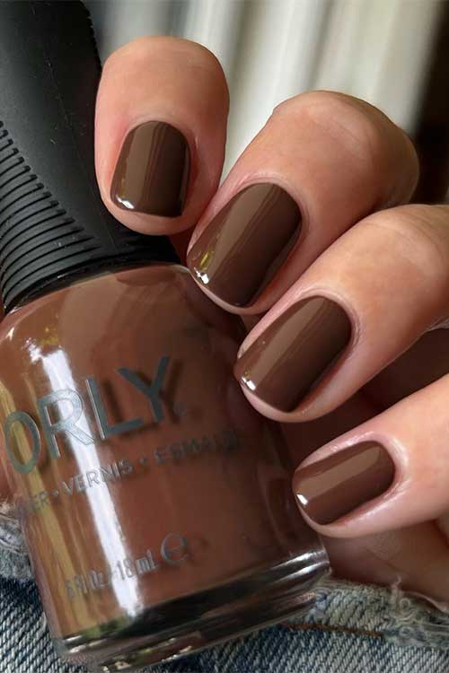 Short rich chocolate brown nails with Orly Don't Be Suspicious from Orly Plot Twist Collection 2023 Short rich chocolate brown nails with Orly Don't Be Suspicious from Orly Plot Twist Collection 2023