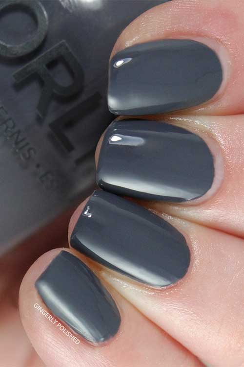 Short rich gray nails with Orly Unraveling Story from Orly Plot Twist Collection 2023
