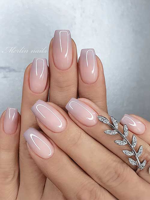 Very light short coffin ombre nails